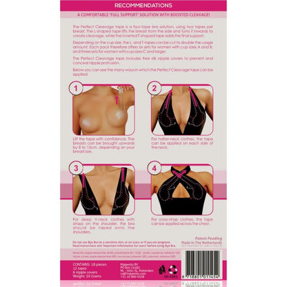 Fita adesiva BYE-BRA Perfect Cleavage com capas de mamilos para lifting e decote perfeito.