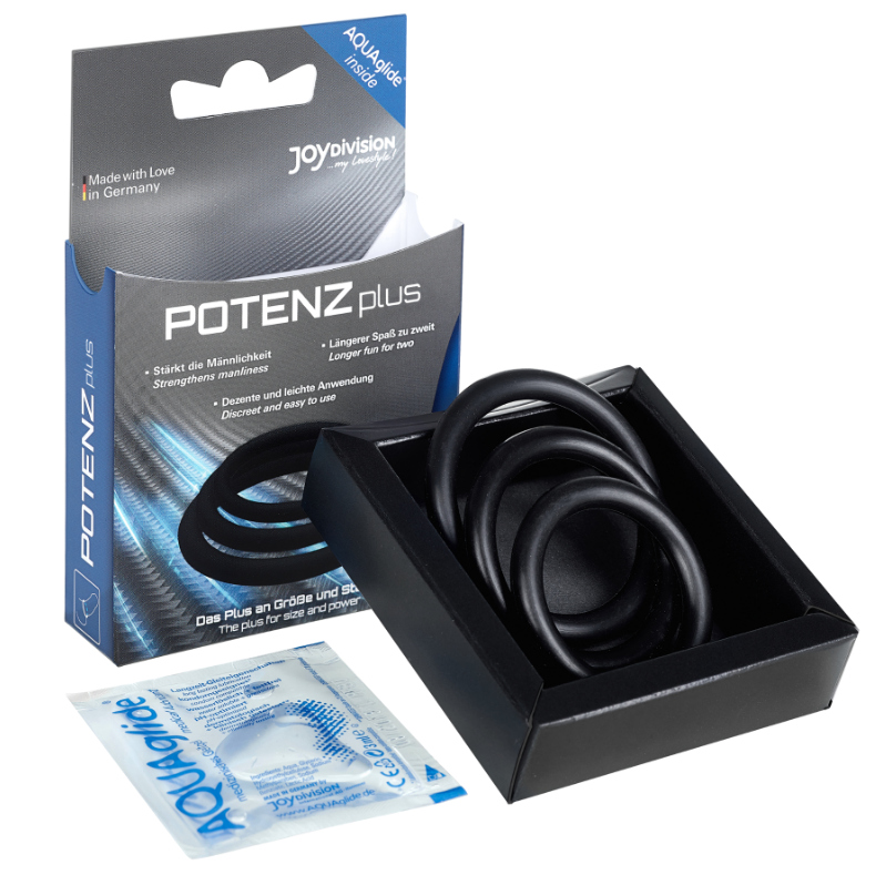 Anel Peniano POTENZDUO - Plus Conjunto de 3 Anéis Pretos - S, M, L
