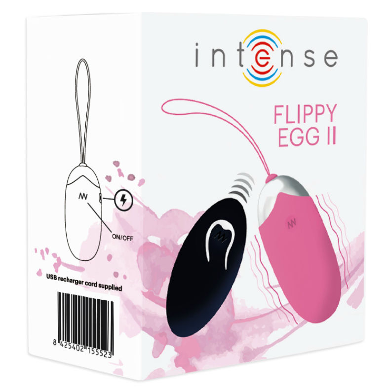 Close-up do Ovo Vibrante INTENSE Flippy II Rosa com Controle Remoto, destacando seu design e textura de silicone.
