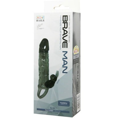 Capa para Pénis Vibratória BAILE Brave Man com design realista e vibrador de coelho para estimulação de casais.