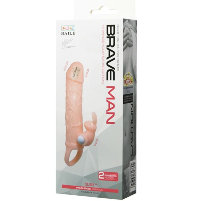Capa para Pénis Vibratória BAILE Brave Man com Coelho e Motor Duplo de 16.5 cm para prazer intenso.