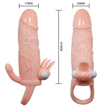 Capa para pénis BAILE Brave Man com estimulação clitoriana e anal, mostrando detalhes realistas e anel de retenção.