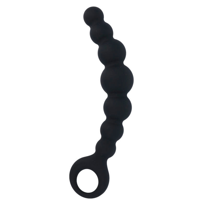 Contas Anais Intense de silicone preto, detalhe do design com 8 bolas macias para estimulação anal.
