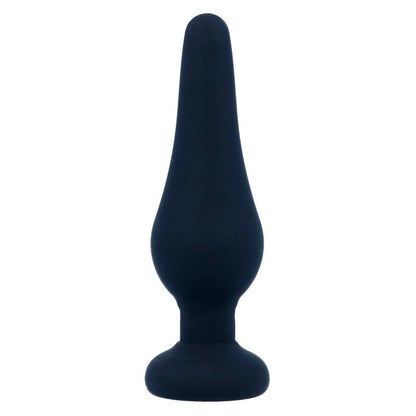 Close-up do Plug Anal Pipo S da INTENSE, em silicone preto, mostrando seu design cônico e superfície lisa.