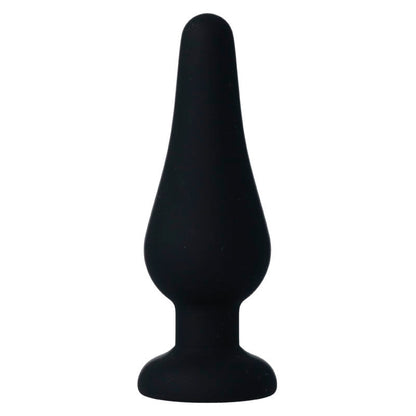 Close-up do Plug Anal Intense Pipo M de Silicone Preto 11 CM, destacando a sua forma cónica e material macio.