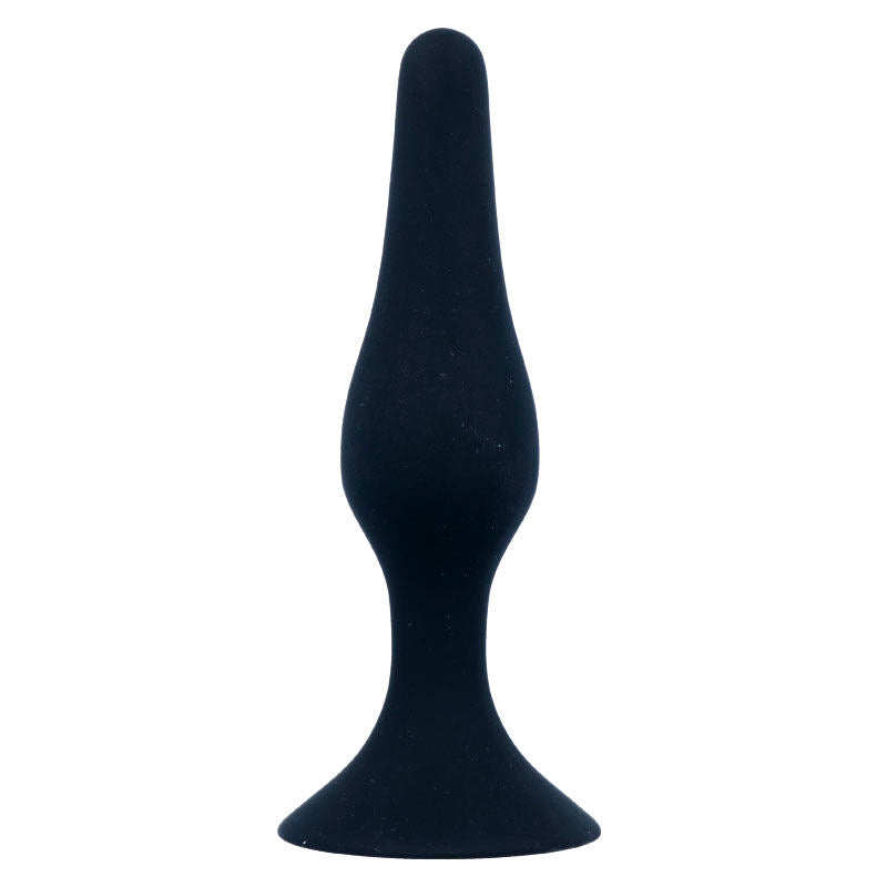 Close-up do INTENSE Plug Anal Nível 2 em silicone médico preto, destacando seu design cónico e material suave.