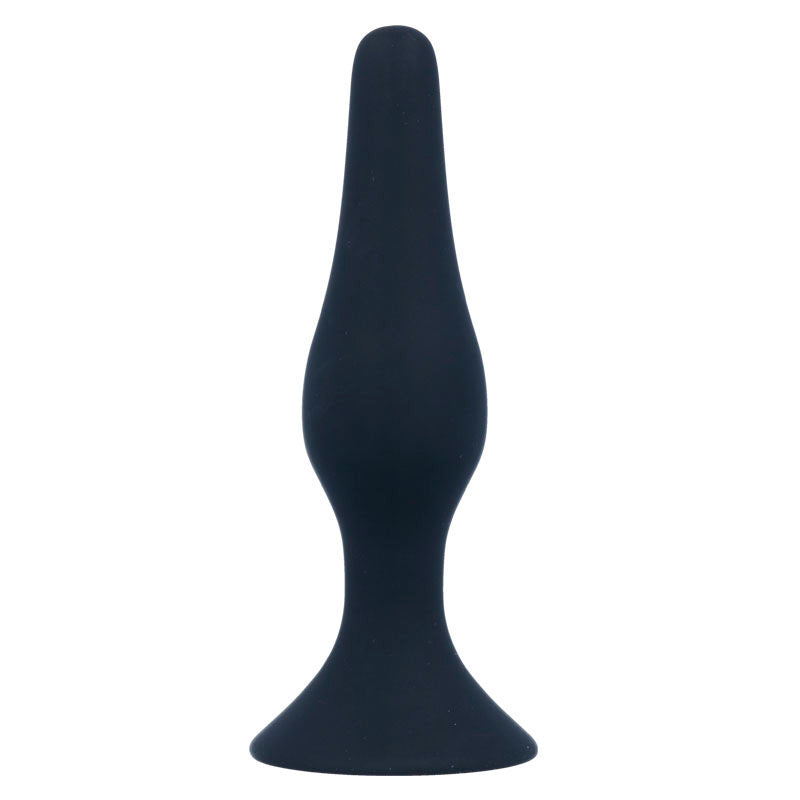Close-up do INTENSE Plug Anal Nível 3 Silicone 12,5cm Preto mostrando sua forma cónica e material macio.