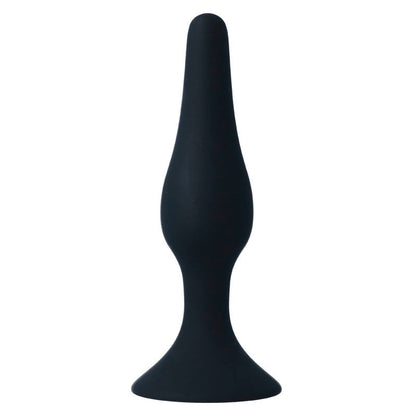 Close-up do Plug Anal INTENSE de Silicone Macio e Gradual 15,5cm, mostrando sua forma cônica e material liso e preto.
