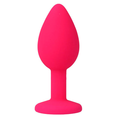 Plug anal Intense Shelki S fúcsia em silicone médico, com base em diamante, visto de perto.