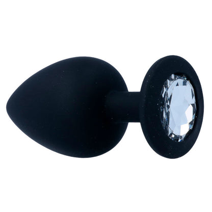 Plug anal Intense Shelki L Preto em silicone macio, com base em diamante para prazer anal seguro e confortável.