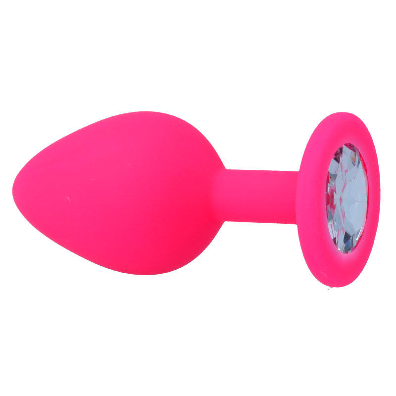 Plug anal INTENSE Shelki M Fúcsia em silicone sedoso com base diamante.