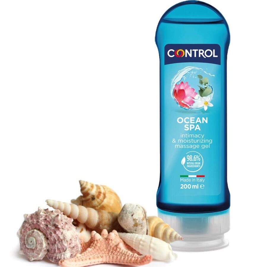 Embalagem do CONTROL Gel de Massagem & Prazer 2 em 1 Aroma Mar Mediterrâneo 200ml
