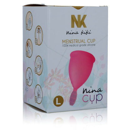 Copo Menstrual NINA KIKÍ Rosa, Tamanho L, para higiene íntima feminina.