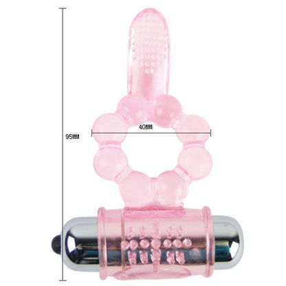 Close-up of the BAILE Anel de Silicone 10 Ritmos de Língua com Vibração Rosa, showing its flexible material and textured stimulators.