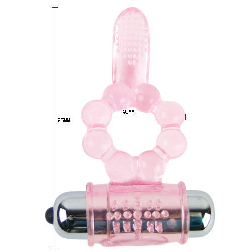 Close-up of the BAILE Anel de Silicone 10 Ritmos de Língua com Vibração Rosa, showing its flexible material and textured stimulators.