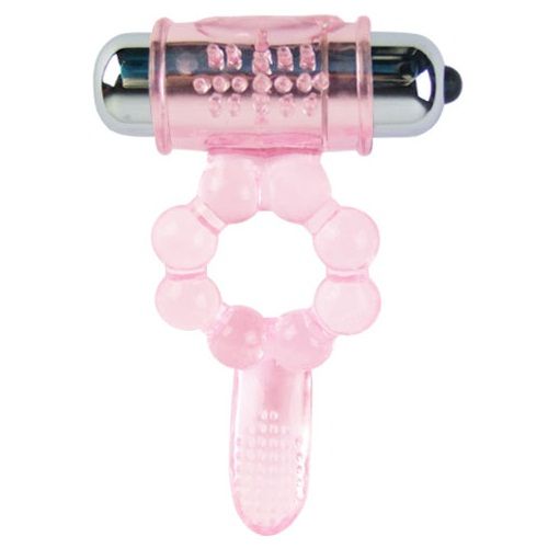 Close-up of the BAILE Anel de Silicone 10 Ritmos de Língua com Vibração Rosa, showing its flexible material and textured stimulators.