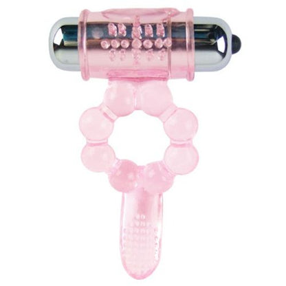 Close-up of the BAILE Anel de Silicone 10 Ritmos de Língua com Vibração Rosa, showing its flexible material and textured stimulators.