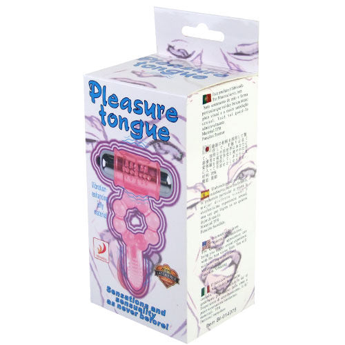 Close-up of the BAILE Anel de Silicone 10 Ritmos de Língua com Vibração Rosa, showing its flexible material and textured stimulators.