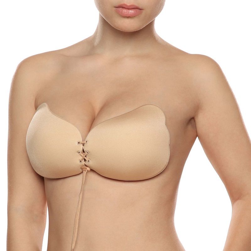Sutiã adesivo BYE-BRA Lace-It Push-Up Copa D bege para decote aprimorado