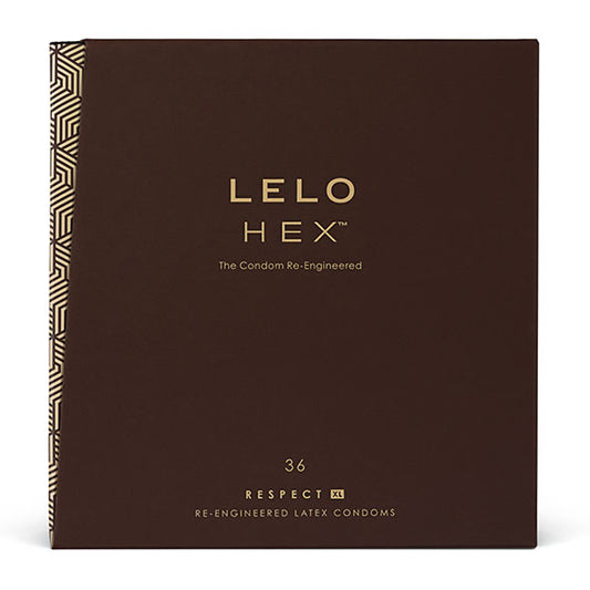 Lelo HEX Respect XL Preservativos, 36 unidades, com design hexagonal inovador para conforto e segurança.