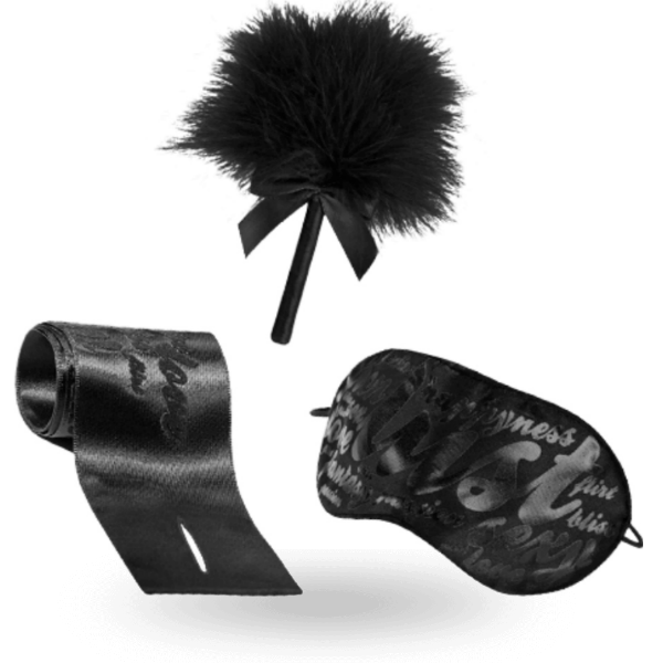 Kit BDSM Instrumentos de Prazer BIJOUX com espanador, algemas e máscara para jogos sensuais