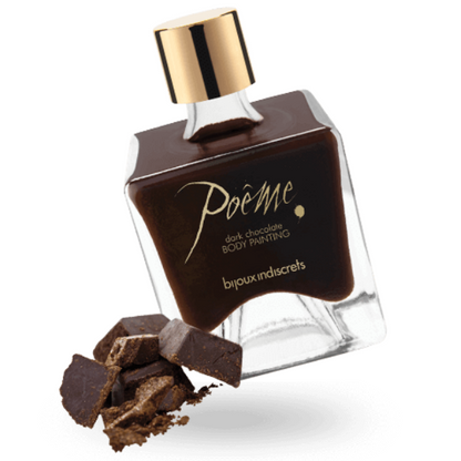 Frasco de tinta comestível BIJOUX Poeme sabor chocolate preto com caneta aplicadora para jogos eróticos
