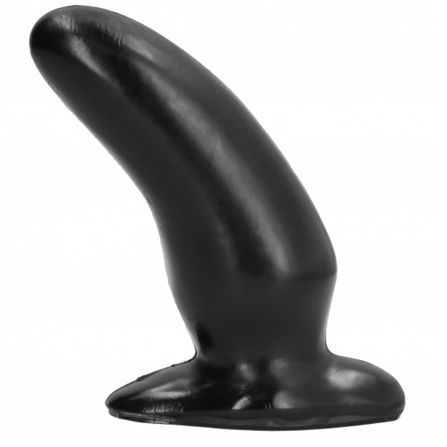 Close-up do Plug Anal ALL BLACK Curvo Estimulador Ponto G 13 cm, destacando seu design ergonómico e cor preta.
