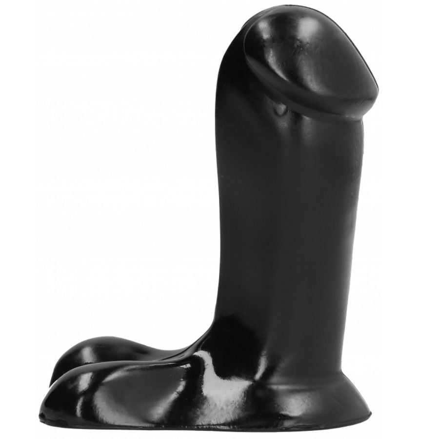 ALL BLACK Dildo Realístico 14cm para iniciantes, mostrando sua forma suave e base estável.