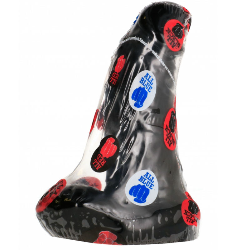 Close-up do ALL BLACK Dildo 13 CM Iniciante com Haste Nervurada, mostrando seu design e textura para exploração sexual.
