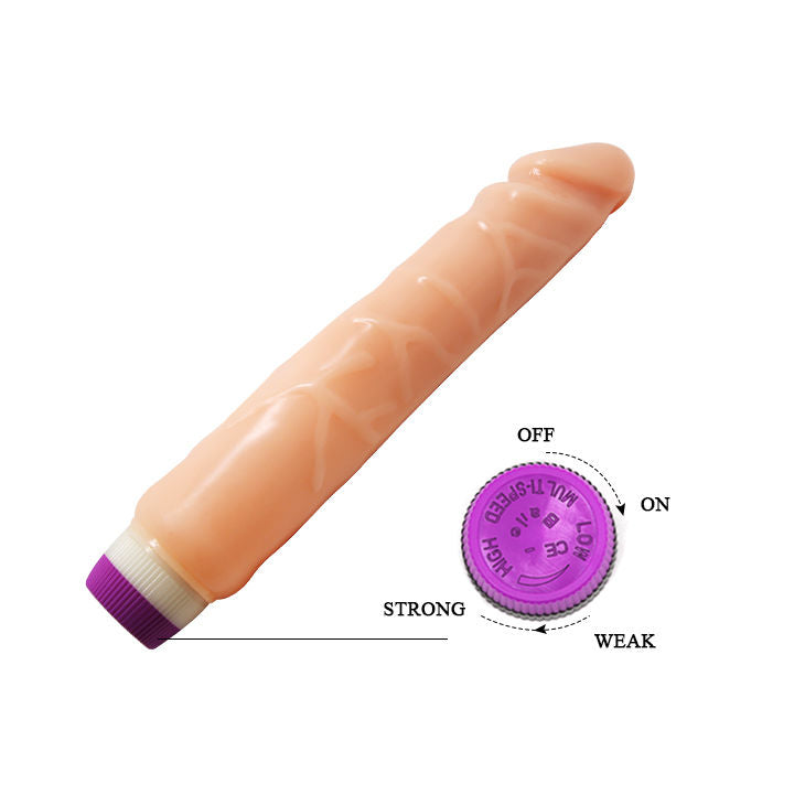 Close-up of the BAILE Vibrador Realista Ondas de Prazer Vibrante 25.5 CM, showing its realistic texture and design.
