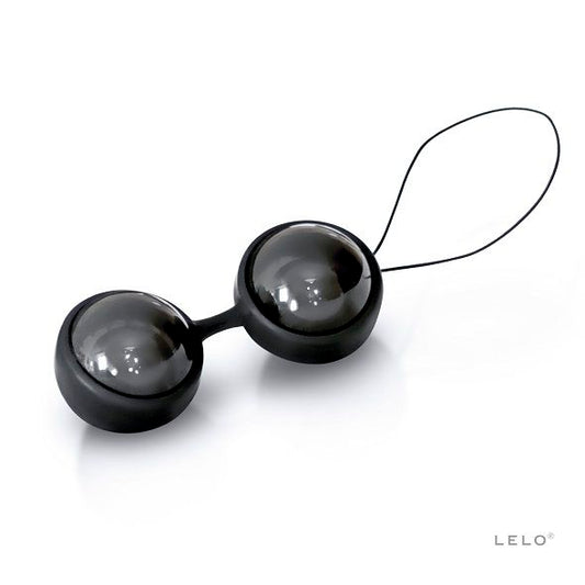 Close-up of the LELO LUNA Beads Noir Kegel Balls showing their elegant design and smooth texture.