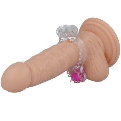 Close-up of the CASUAL LOVE Anel Peniano Duplo Vibratório Transparente showing its design and features.