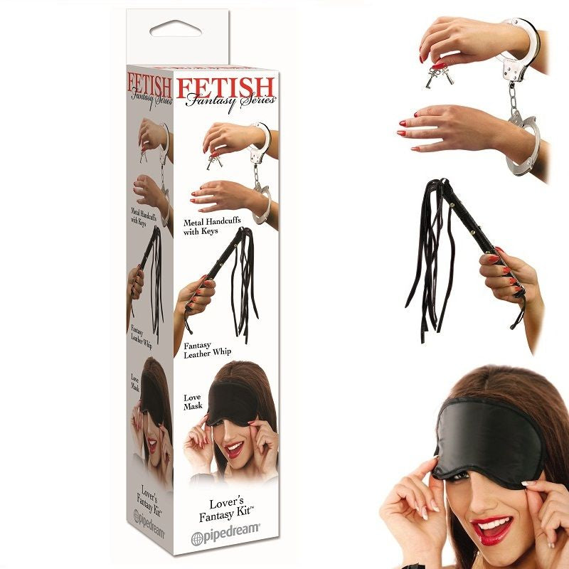 Kit de Fantasia FETISH FANTASY SERIES para Casais BDSM com algemas, chicote e máscara