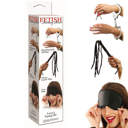 Kit de Fantasia FETISH FANTASY SERIES para Casais BDSM com algemas, chicote e máscara