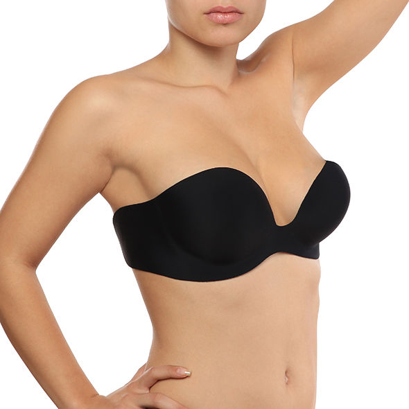 Sutiã adesivo BYE-BRA Gala Push-Up invisível na cor preta, ideal para roupas sem alças e sem costas.