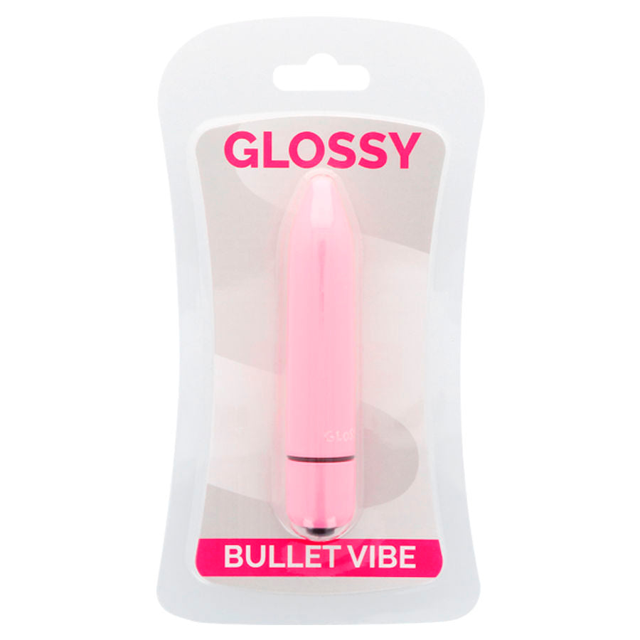 GLOSSY Vibrador Fino Brilliant Rosa Resistente à Água, mostrando seu design compacto e elegante.