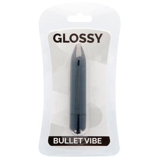 Vibrador Mini Portátil GLOSSY Preto, destacando o seu design compacto e material seguro.