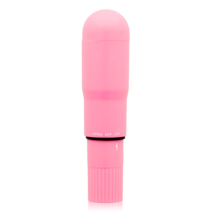 Close-up do GLOSSY Vibrador de Bolso Rosa, mostrando seu design compacto e cor.