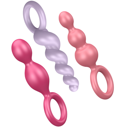 Satisfyer Conjunto de Plugs Anais 3 Peças Tricolor em silicone macio, ideal para exploração gradual.