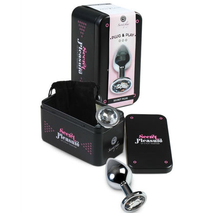 Plug anal SECRETPLAY de alumínio transparente de 8cm para estimulação anal.