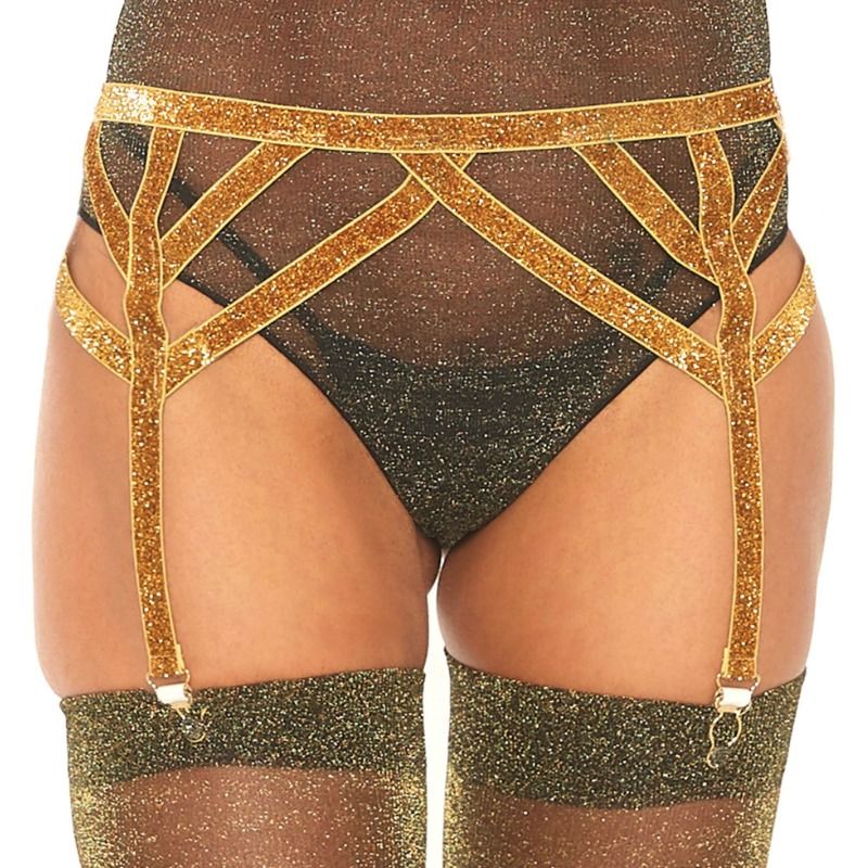 Cinto-liga LEG AVENUE Elástico Lurex em Ouro, exibindo o seu design brilhante e material elástico.