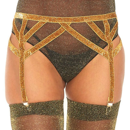 Cinto-liga LEG AVENUE Elástico Lurex em Ouro, exibindo o seu design brilhante e material elástico.