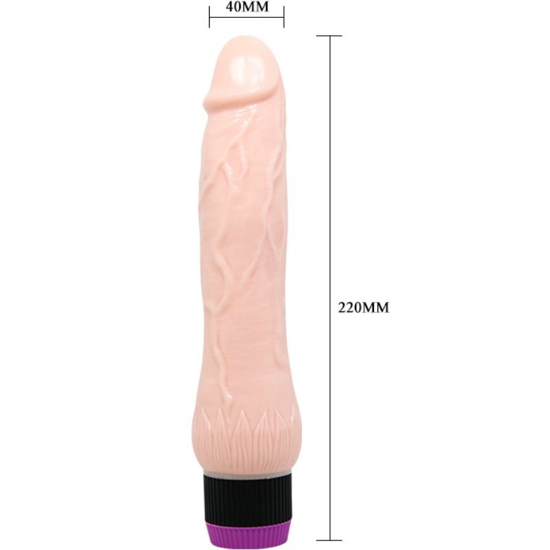 Close-up do Vibrador Realístico Baile Adour Club 22cm, mostrando sua textura macia, veias detalhadas e base larga.