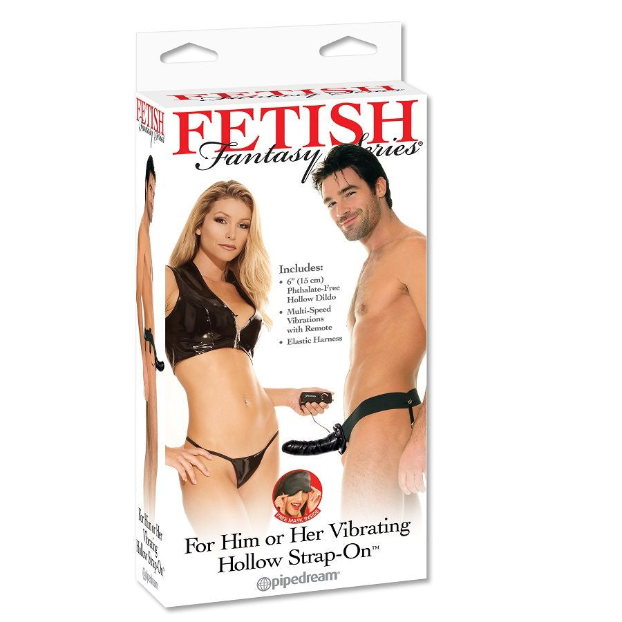 Vibrador Strap-On Oco Vibrante da FETISH FANTASY SERIES em preto, adequado para uso individual ou em casal, com controle remoto.