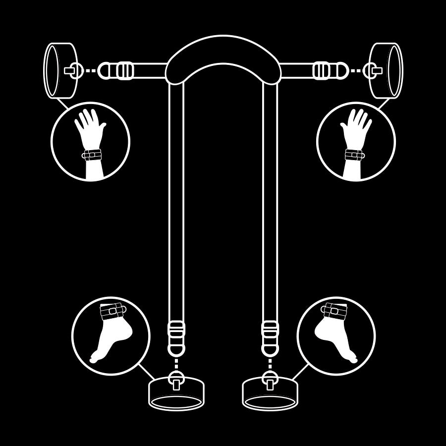 Conjunto Posição Mestre FETISH SUBMISSIVE com 4 algemas e arnês de neoprene e couro vegano.