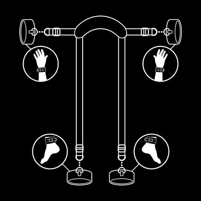 Conjunto Posição Mestre FETISH SUBMISSIVE com 4 algemas e arnês de neoprene e couro vegano.