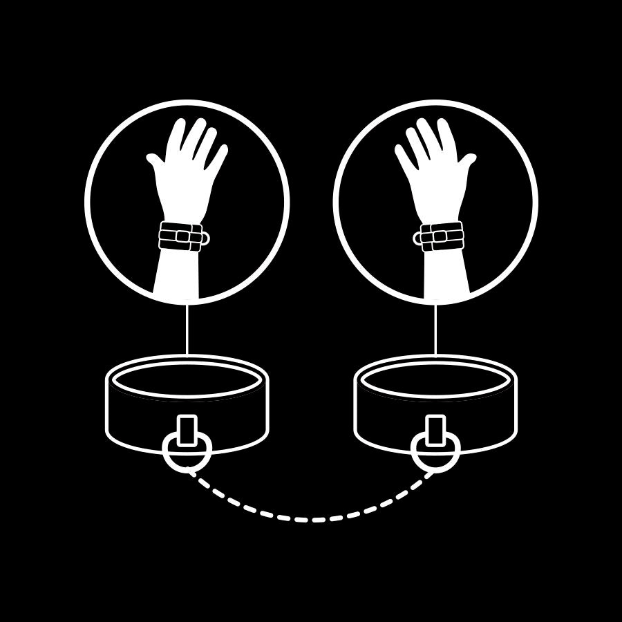 Close-up of the FETISH SUBMISSIVE Vegan Leather Cuffs with Neoprene Lining, ideal for BDSM and bondage, showcasing its texture and features.