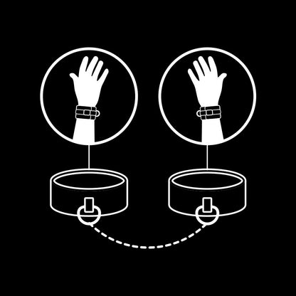 Close-up of the FETISH SUBMISSIVE Vegan Leather Cuffs with Neoprene Lining, ideal for BDSM and bondage, showcasing its texture and features.
