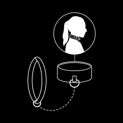 Close-up do Colar de Corrente Fetish Submissive com Forro de Neoprene e detalhe do anel.