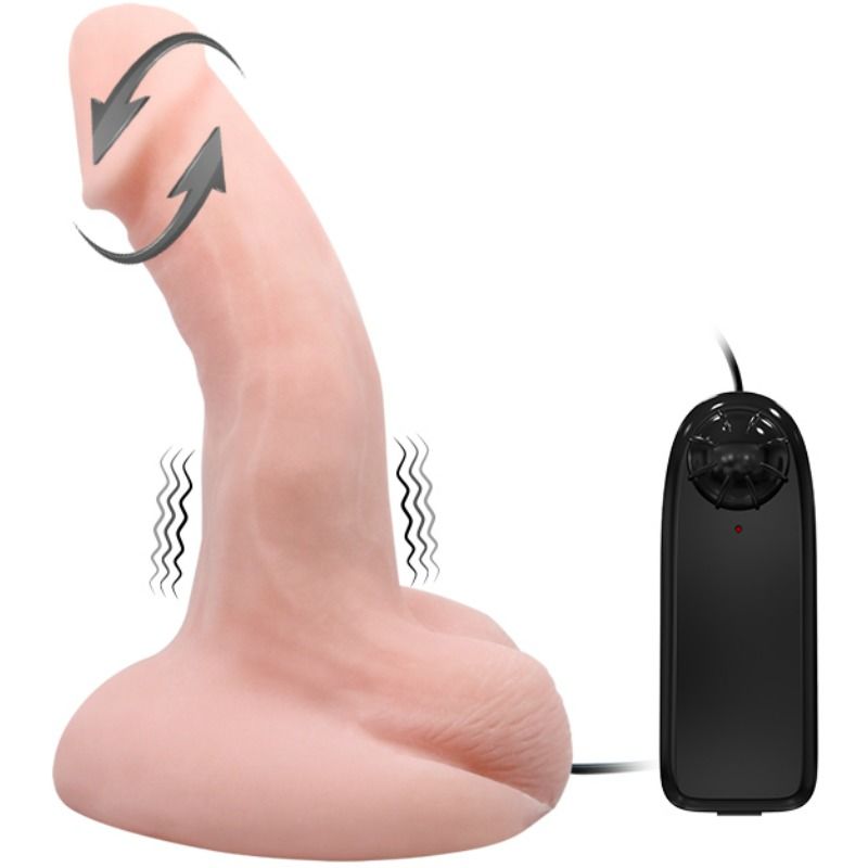 Close-up of the BAILE Dildo Vibrador Realista com Rotação e Ventosa showing its texture and features.